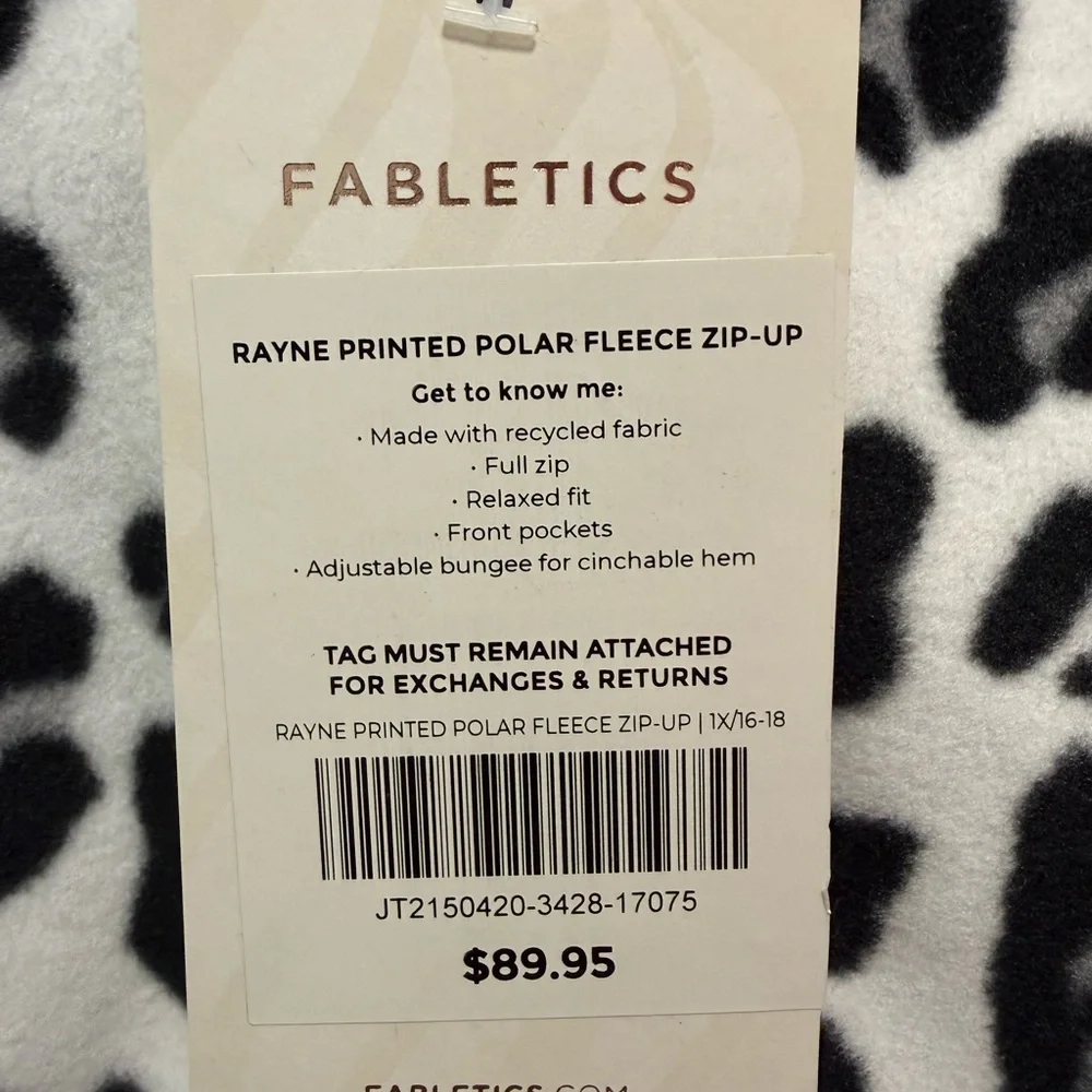 Fabletics Black and White Leopard Polar Fleece Zip-Up - Size 1X - Picture 6 of 7